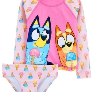 Nwt Baby Girls Size 12 Months Rashguard Bikini Swimsuit Bluey Bingo Ice Cream